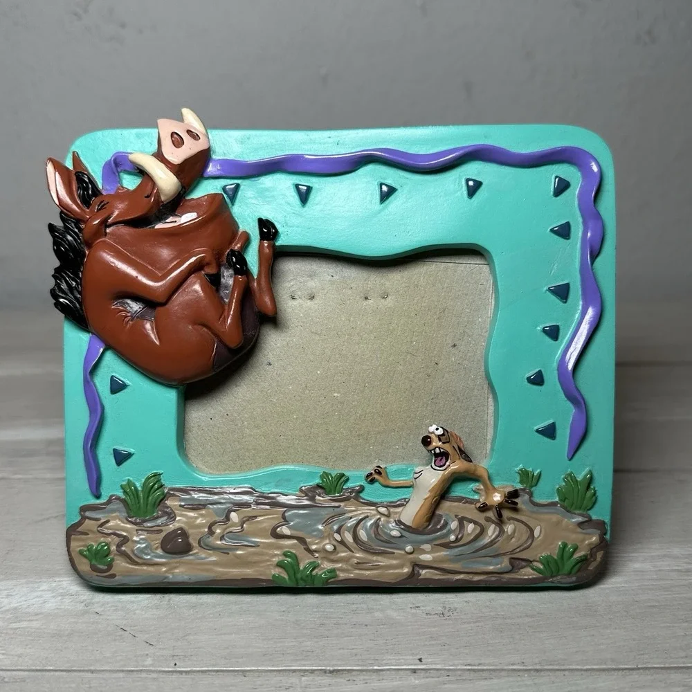 Vintage Disney The Lion King Pumbaa & Timon Picture Frame Easel-Back 2.25 x 3.25